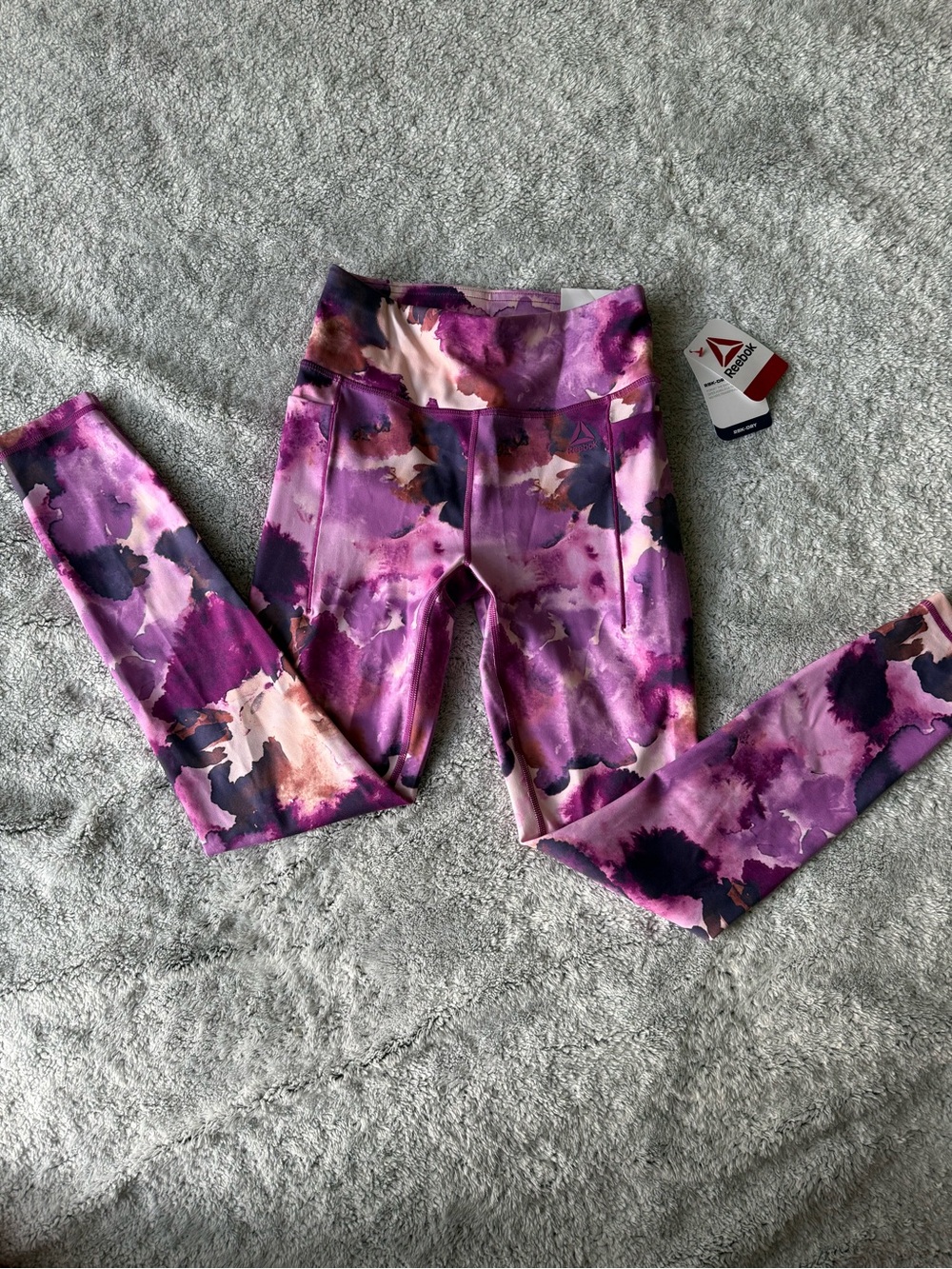 Reebok Purple & Pink Watercolor Print Leggings